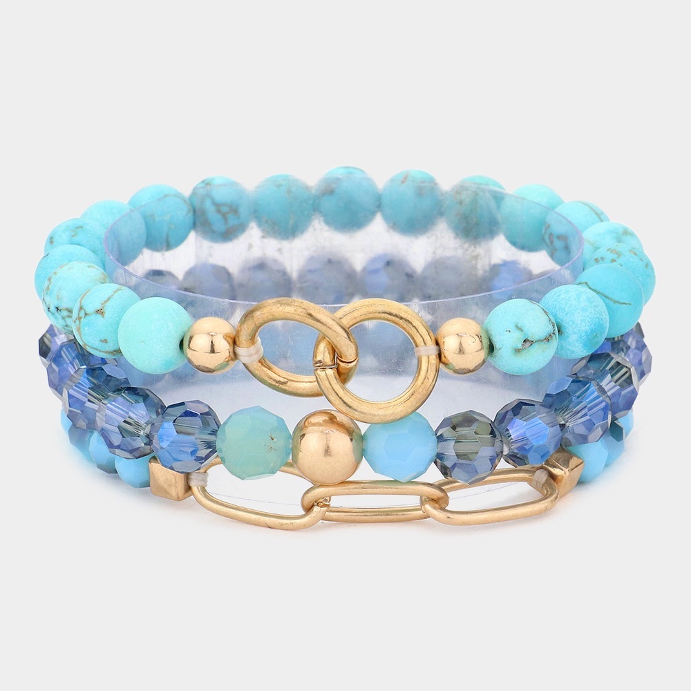 3 piece semi precious stone bracelet set